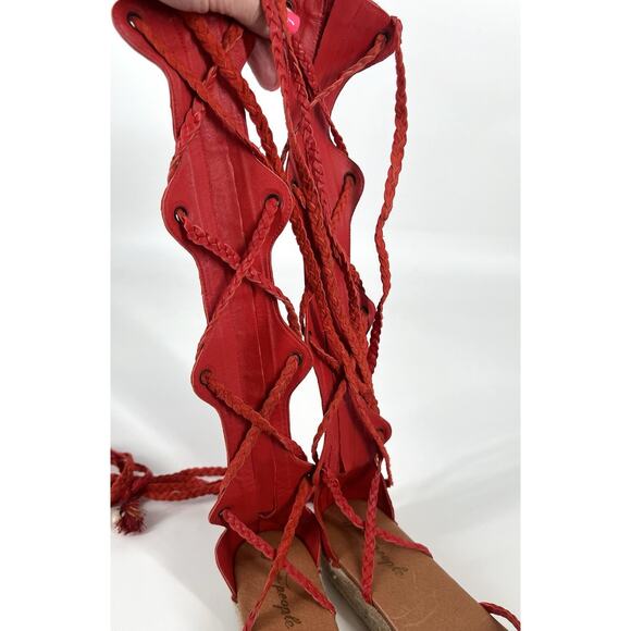 FREE PEOPLE Red Braided Leather Bondi Tall Gladiator Espadrilles Sandals - Picture 9 of 16